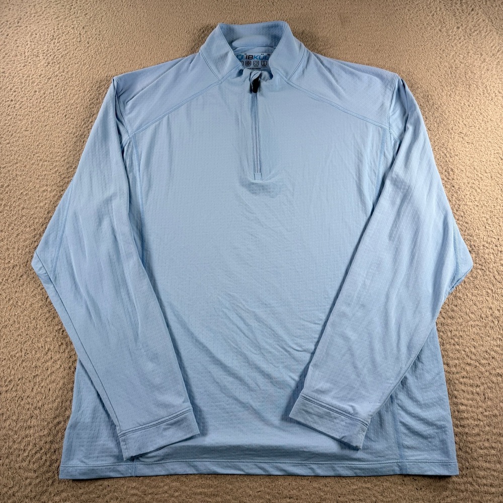 Ibkul Pullover Shirt Men Large Blue UPF 50+ Cool Feel Quick Dry Golf Quarter Zip